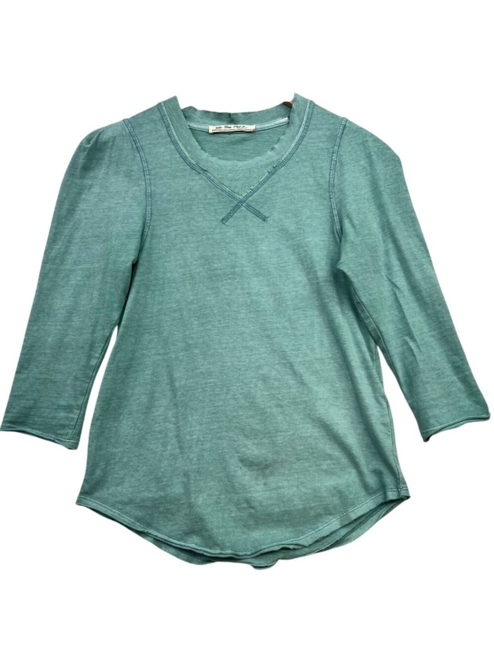 We The Free Women's Distressed Casual Top 3/4 Sleeve Stretch Size XS Light Green